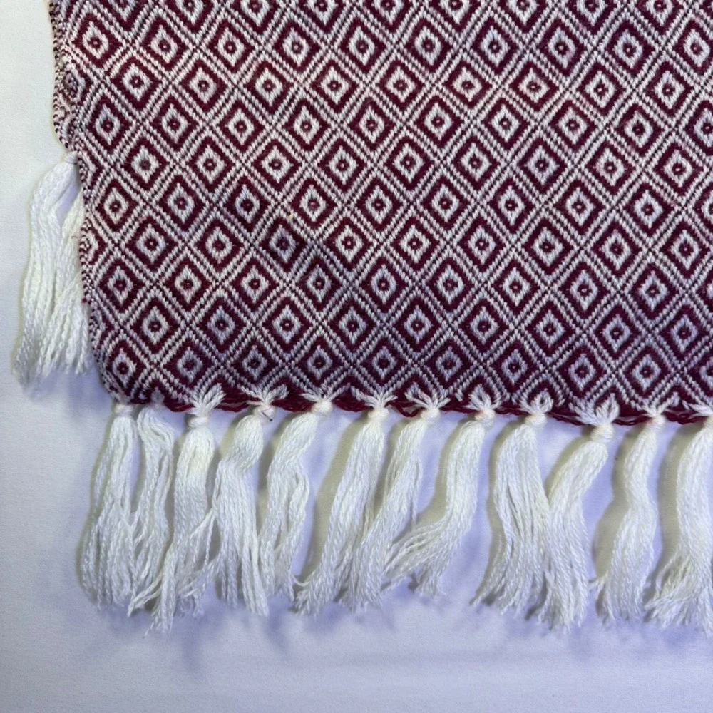 Tahari Home Burgundy White Diamond Geometric Woven Throw Blanket with Tassels